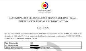 Certificado Contraloría